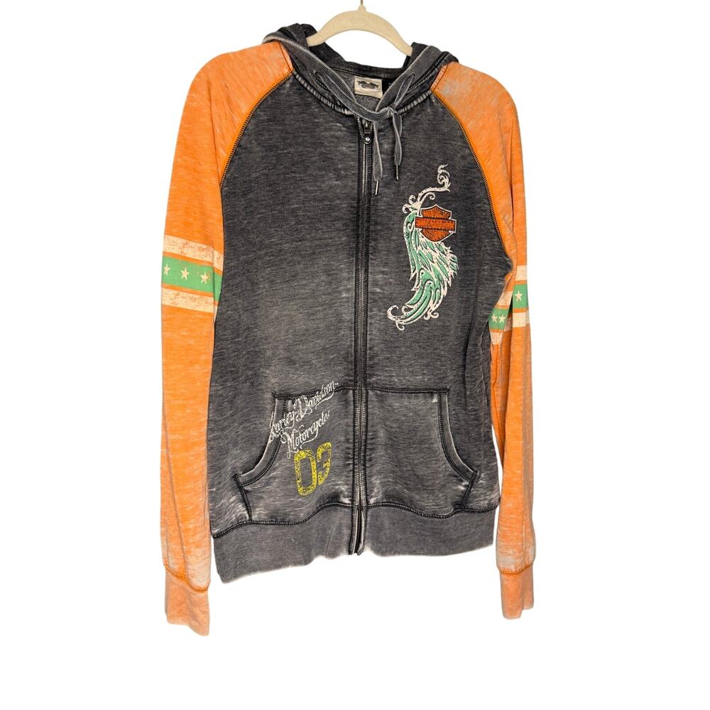 Harley-Davidson orange and grey Angel wing back bling full zip sweater
